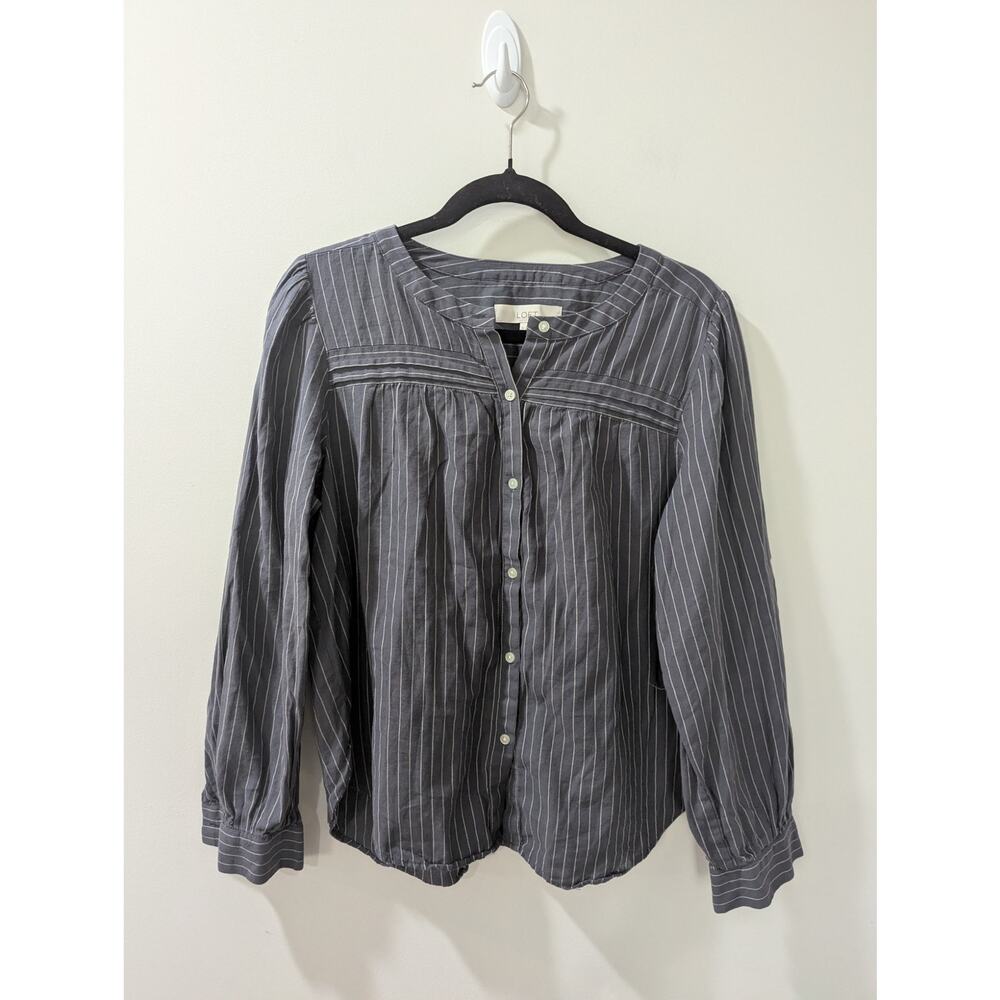 LOFT Blue Striped Button Down Blouse